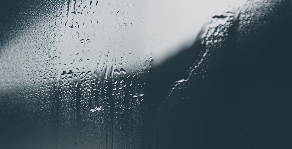 Moisture on a bathroom mirror.