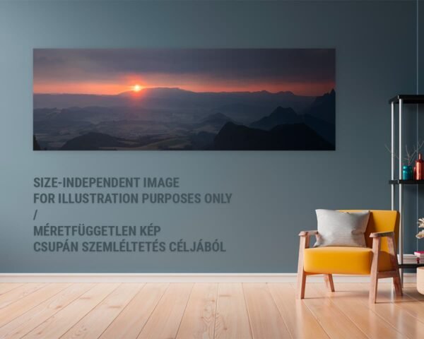 An extra large panoramic image of a stunning sunrise hanging on a home's wall