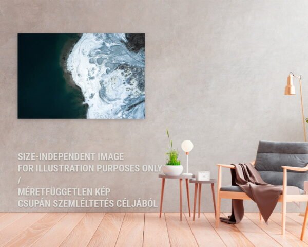 A wall art showing a glacier and a lake hanging on the wall of a home