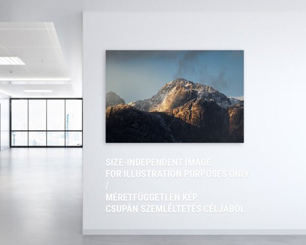 An exciting mountain photograph hanging on an office wall