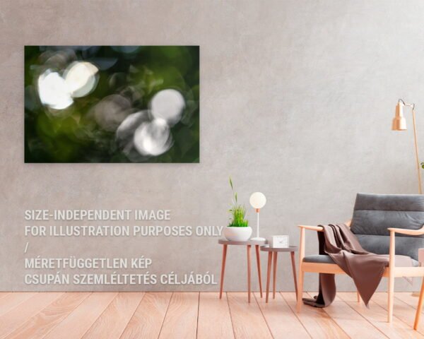 A wall art hanging on the wall of a beautiful home. The photograph is about nonfigurative forest lights.