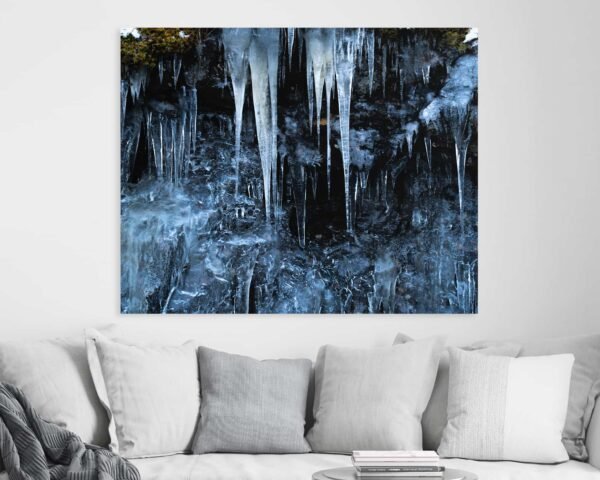 Wall art showing ice hanging at a home