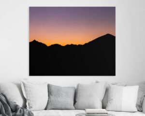 Minimalist photograph of a mountain silhouette during sunset