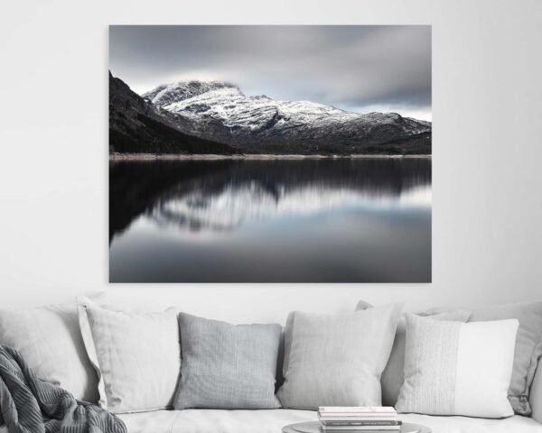 Wall art showing a mountain and its reflection
