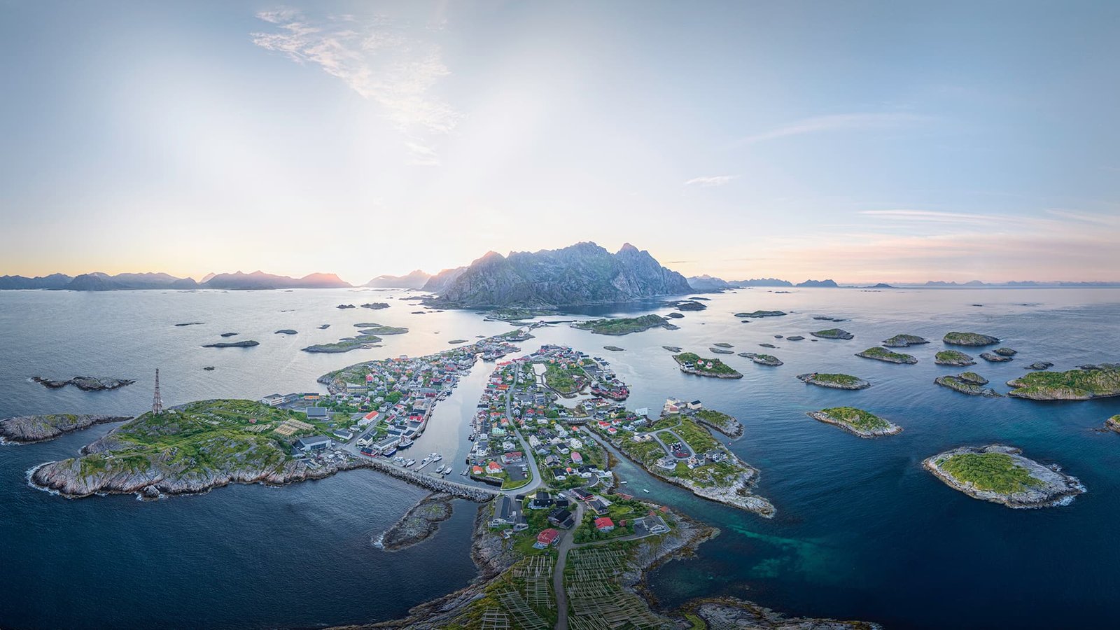Aerial view over the football pitch of Henningsvær