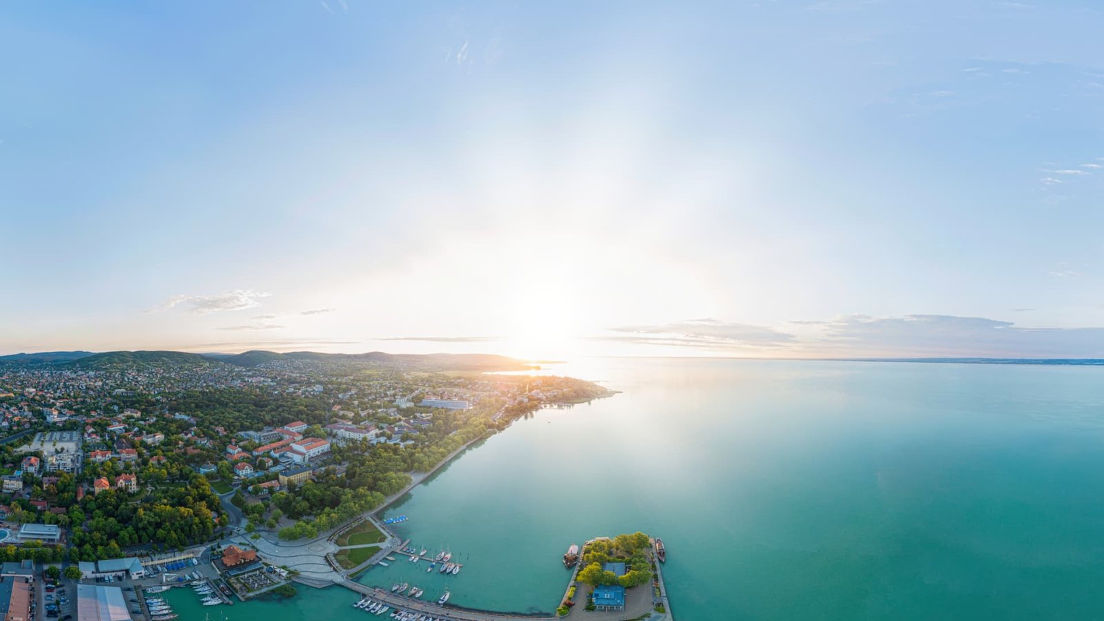 Aerial view of Balaton from the pier of Balatonfüred